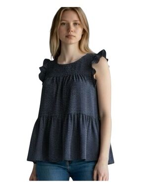 Ricki's Midnight Blue Ruffle Sleeve polka dot Top, size Small